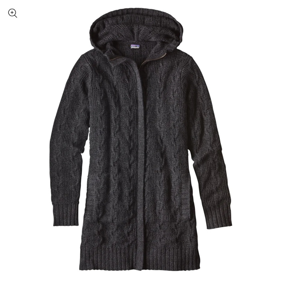 Patagonia Women's Merino Wool Cable Knit Long Sweater Medium Grey Cozy Fall